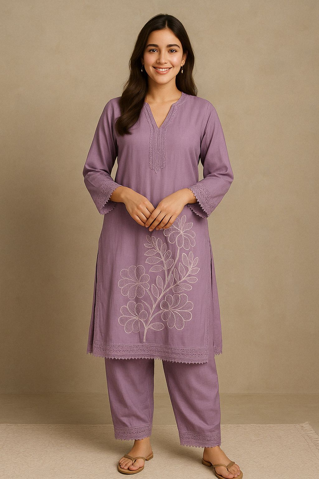Lavender Embroidered Kurta Set – Effortless Grace - Premium Ethnic Wear for Women | Hamnaas Outlet