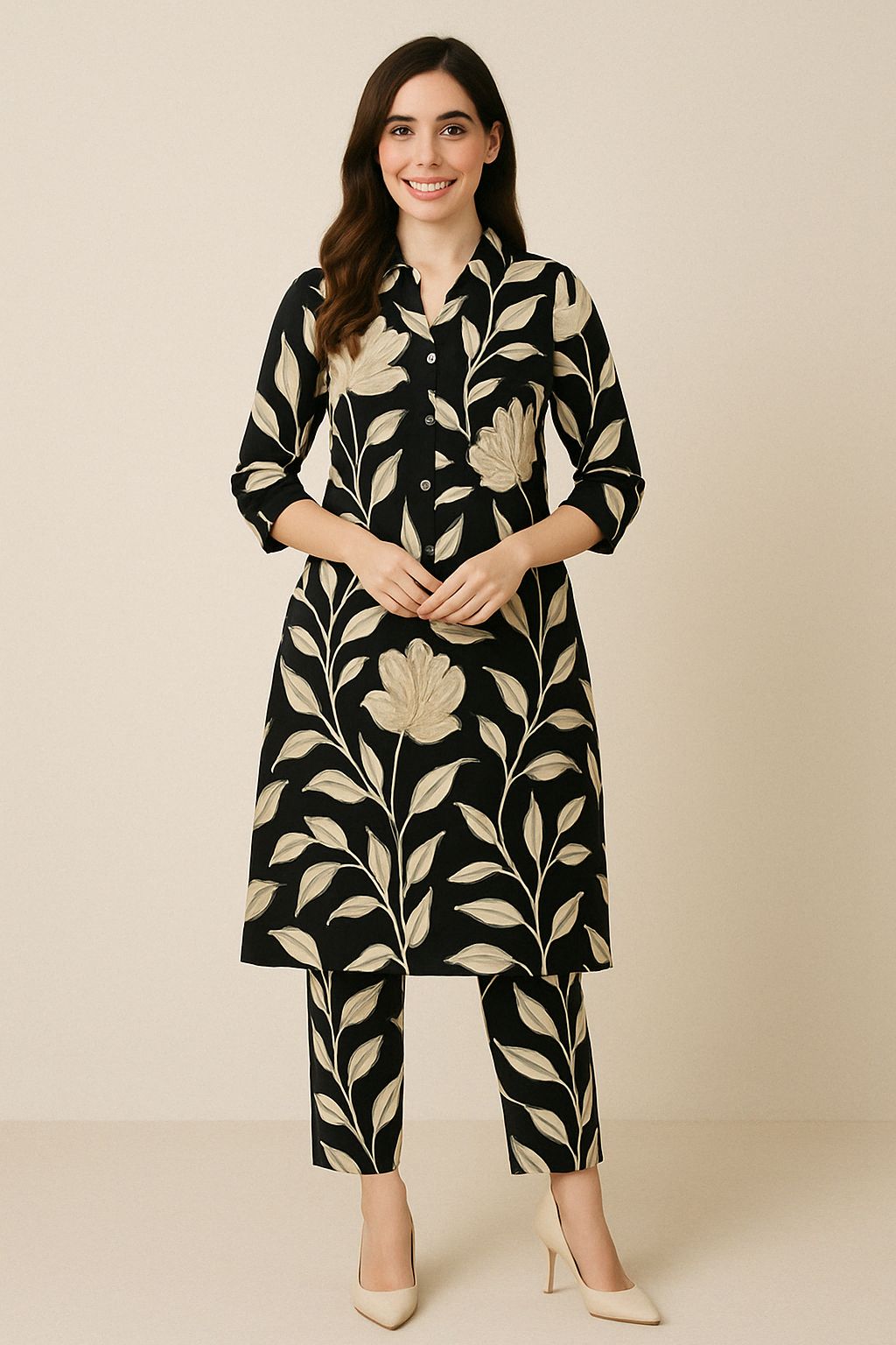 Bold Botanical Black Printed – Contemporary Elegance - Premium Ethnic Wear for Women | Hamnaas Outlet