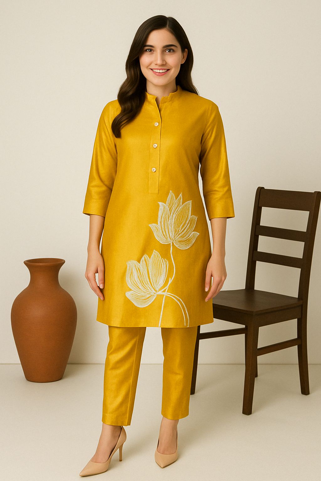 Mustard Floral Embroidered – Radiant & Elegant - Premium Ethnic Wear for Women | Hamnaas Outlet