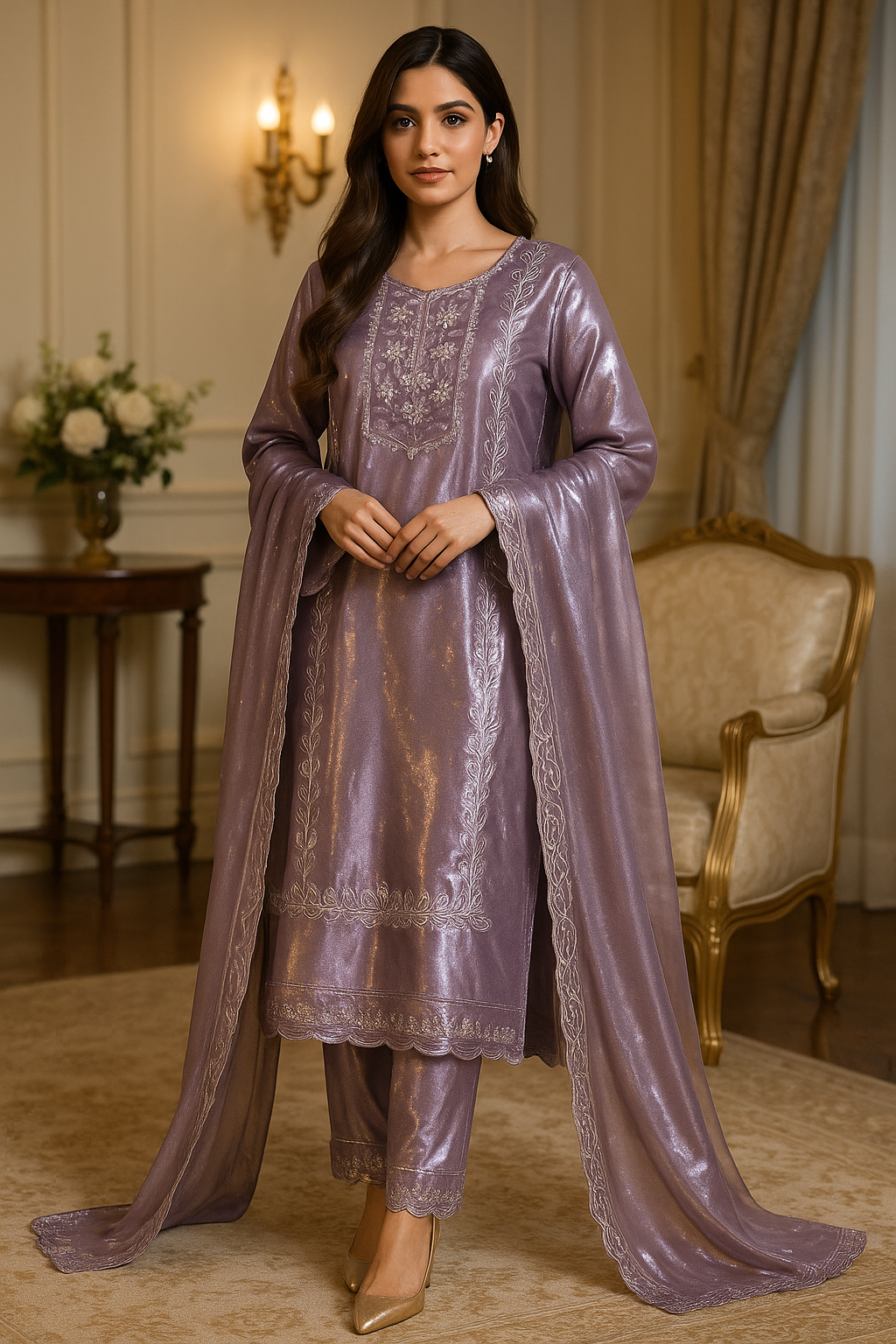 Luxury Lavender Jimmy Choo Embroidered Suit with Dupatta