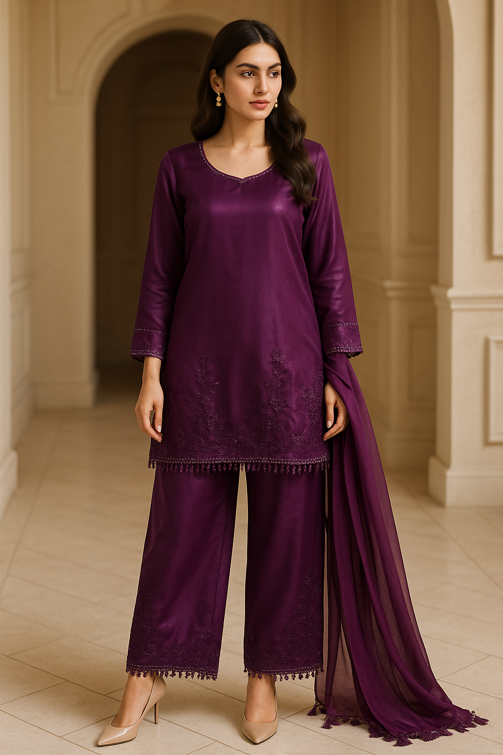 Majestic Purple Farsi Pant Suit with Beaded Embroidery