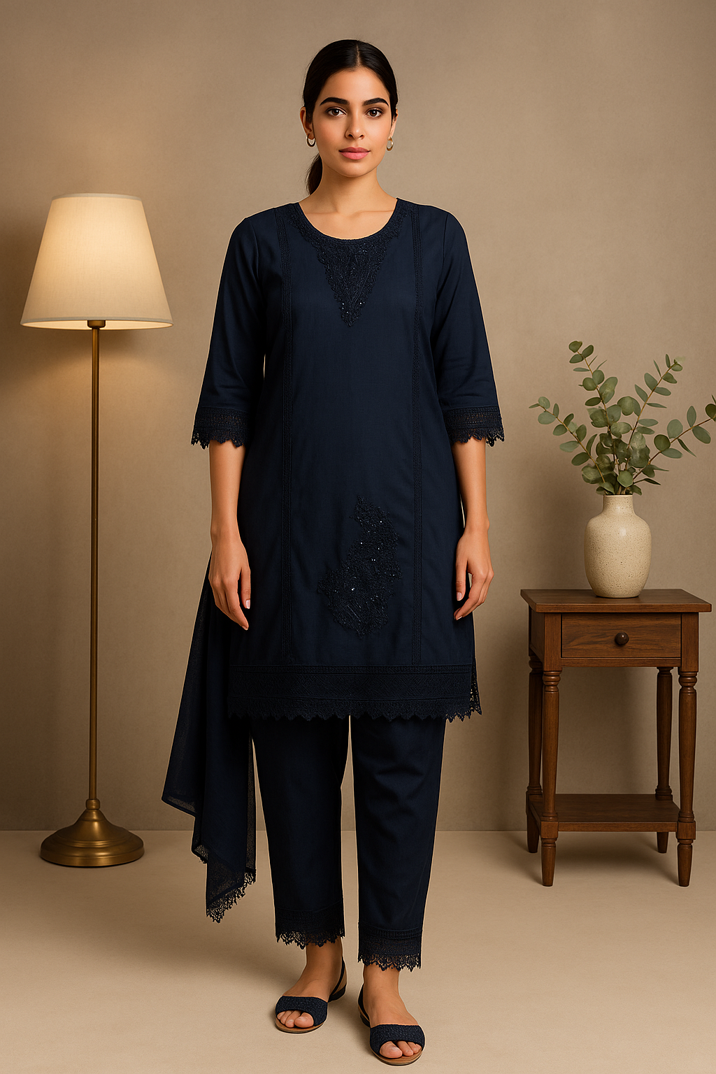 Midnight Z-Black Lace & Sequin Embroidered Kurta Set