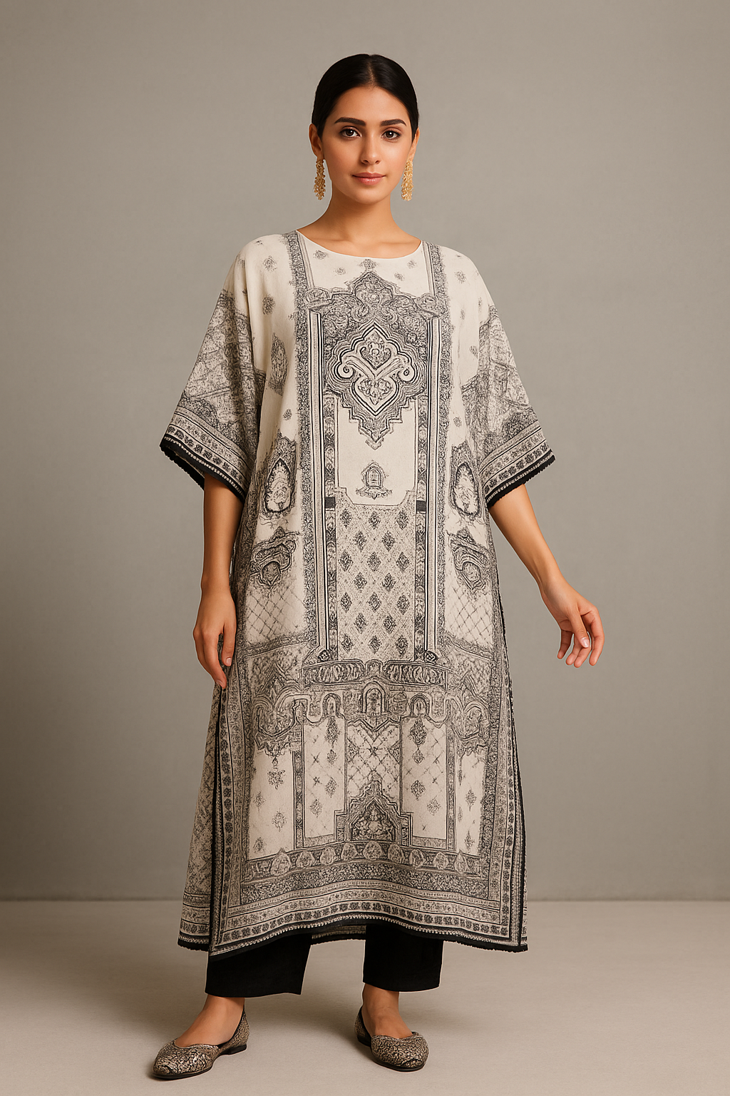 Kaftan (Black/White) - Premium Ethnic Wear for Women | Hamnaas Outlet