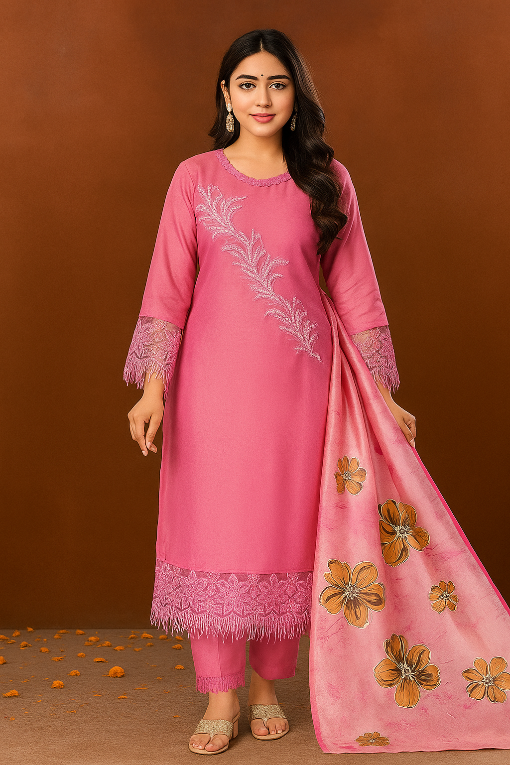 Pink Embroidered Suit