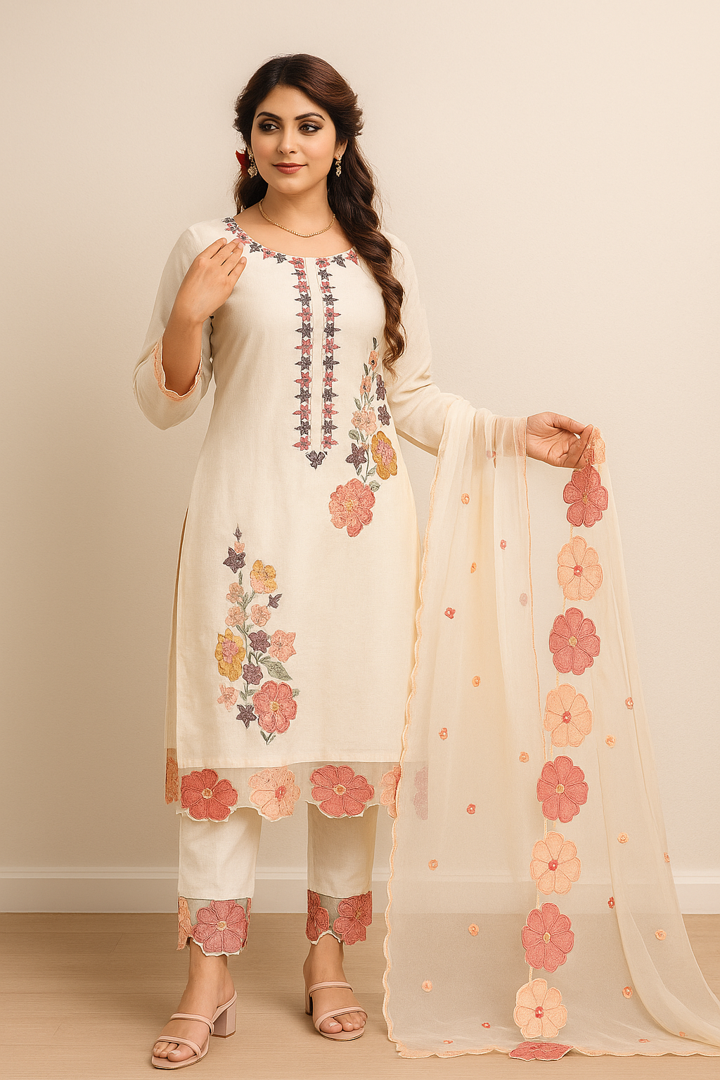 Cream Floral Roman Silk