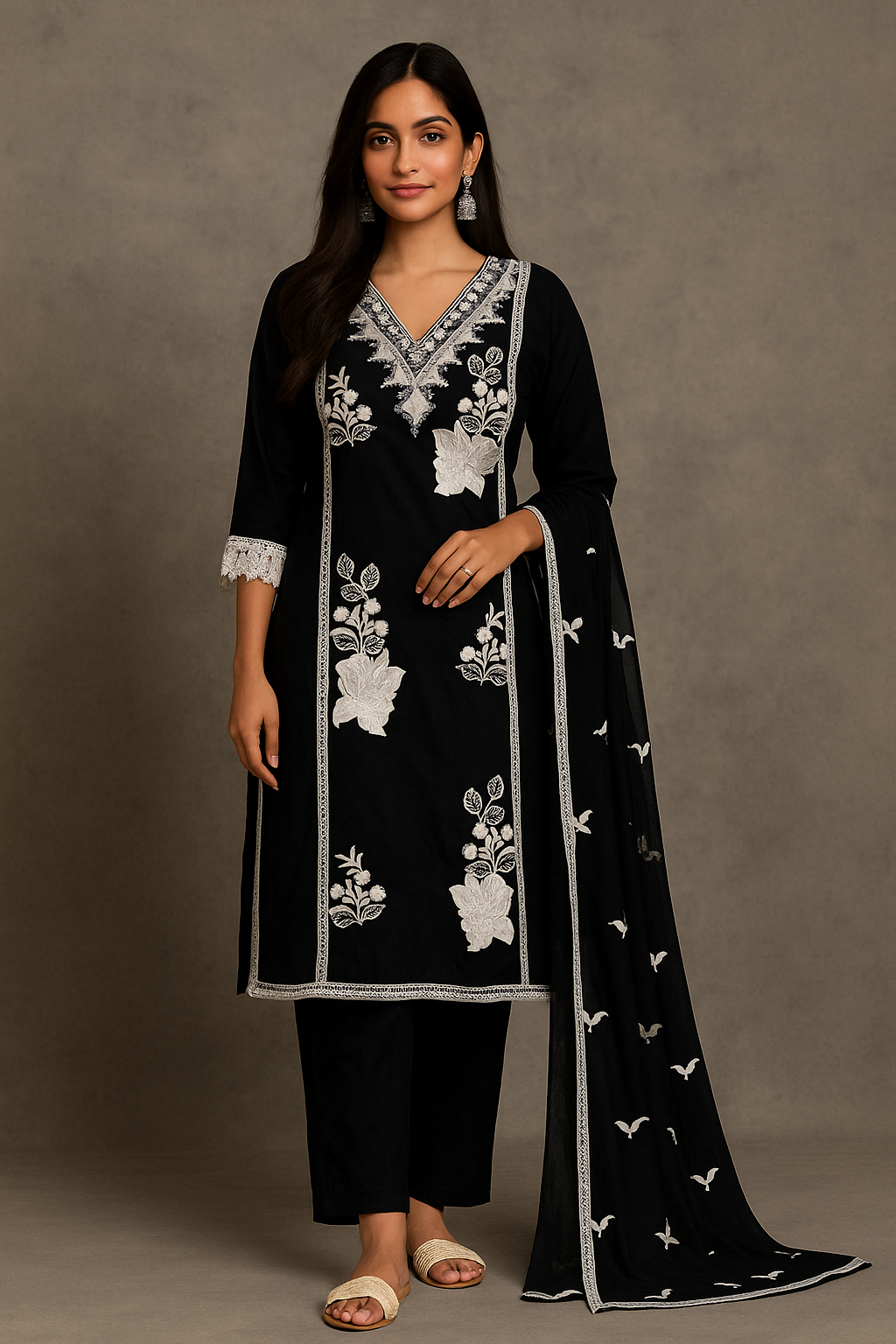 Embroidered Black Kurta Set with Dupatta - Premium Ethnic Wear for Women | Hamnaas Outlet