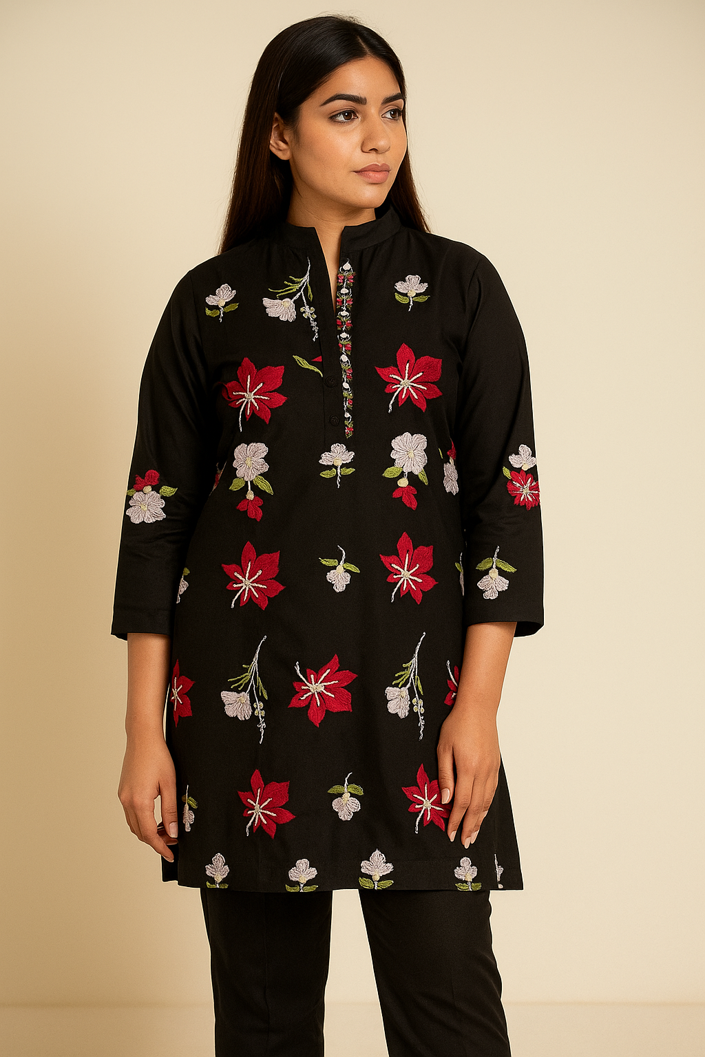 Designer Black Floral Coordinated Set