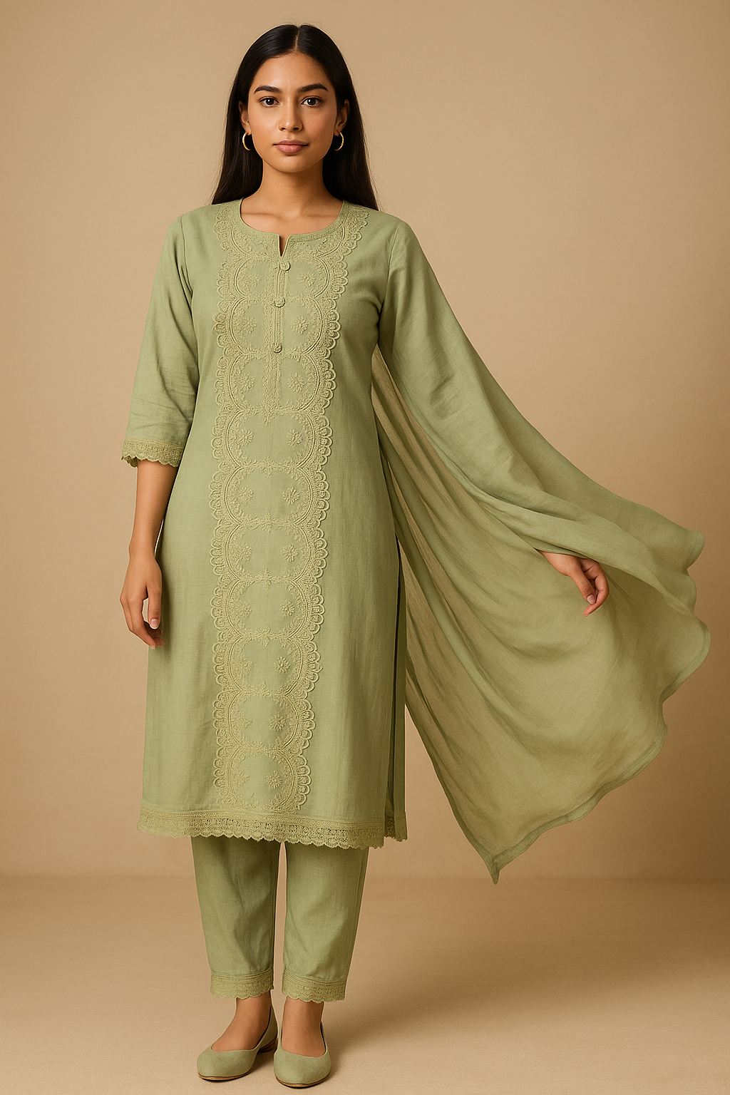 Nura Sage Embroidered Set - Premium Ethnic Wear for Women | Hamnaas Outlet