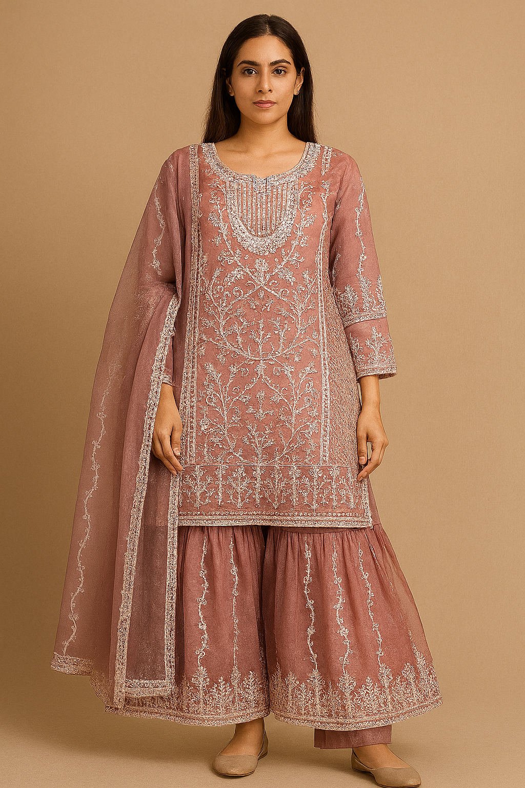 Dusty Rose Chikankari Embroidered Suit Set for Women - Premium Ethnic Wear for Women | Hamnaas Outlet